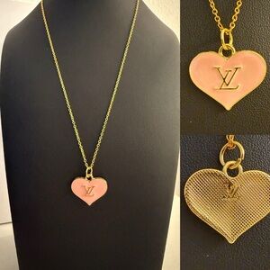 LV Gold and Pink Heart Pendant Necklace